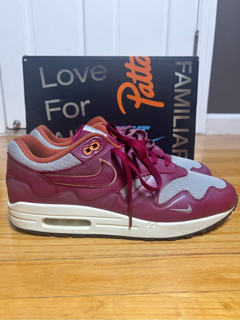 Patta x Nike Air Max 1 Metallic Silver & Maroon